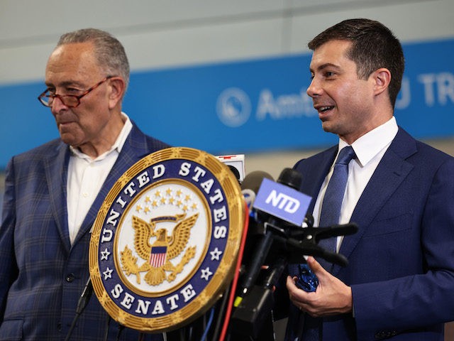 NEW YORK, NEW YORK - JUNE 28: U.S. Secretary of Transportation Pete Buttigieg speaks as he