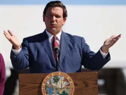 Florida Governor Ron DeSantis speaks during a press conference about the opening of a COVID-19 vaccination site at the Hard Rock Stadium on January 06, 2021 in Miami Gardens, Florida. The governor announced that the stadium's parking lot which offers COVID-19 tests will begin to offer COVID-19 vaccinations for residents …