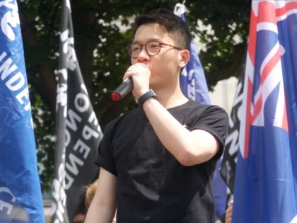 Hong Kong activist Nathan Law addresses a pro-democracy demonstration in London. June 12th