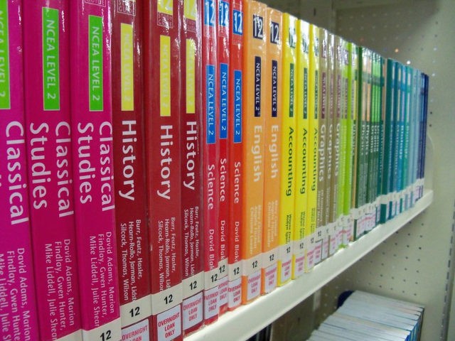 Textbooks on shelf