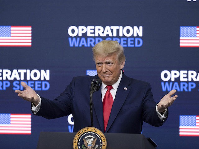 WASHINGTON, DC - DECEMBER 08: US President Donald Trump speaks at the Operation Warp Speed