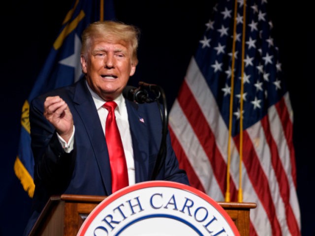 GREENVILLE, NC - JUNE 05: Former U.S. President Donald Trump addresses the NCGOP state con