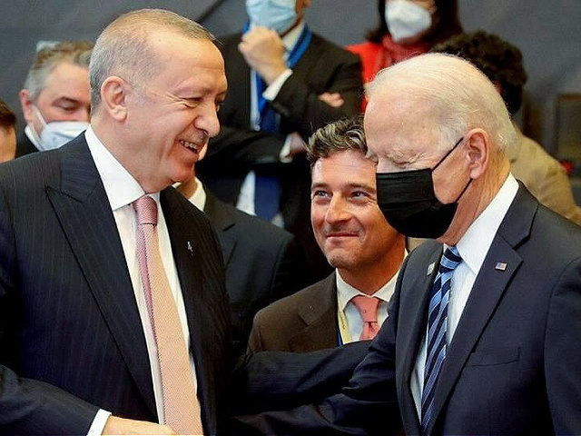 US President Joe Biden (R) speaks with Turkey's President Recep Tayyip Erdogan prior to a plenary session of a NATO summit at the North Atlantic Treaty Organization (NATO) headquarters in Brussels, on June 14, 2021. - The allies will agree a statement stressing common ground on securing their withdrawal from …