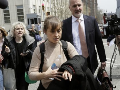 Actress Allison Mack leaves Brooklyn federal court Monday, April 8, 2019, in New York. Mac