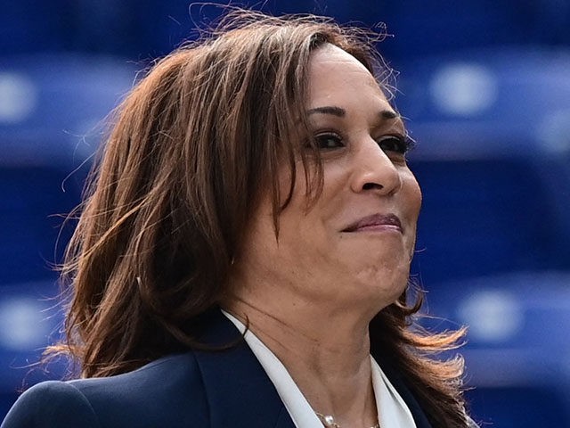 US Vice President Kamala Harris (R) and Vice Admiral Sean S. Buck attend the graduation and commencement ceremony at the US Naval Academy in Annapolis, Maryland on May 28, 2021. (Photo by JIM WATSON / AFP) (Photo by JIM WATSON/AFP via Getty Images)