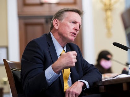 Rep. Paul Gosar, R-Ariz., questions Acting U.S. Park Police Chief Gregory T. Monahan, during a House Natural Resources Committee hearing on actions taken on June 1, 2020 at Lafayette Square, Tuesday, July 28, 2020 on Capitol Hill in Washington. (Bill Clark/Pool via AP)