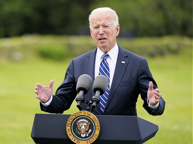 FILE - In this June 10, 2021, file photo, President Joe Biden speaks ahead of the G-7 summit in St. Ives, England. Biden and his NATO counterparts bid a symbolic farewell to Afghanistan on Monday, June 14, in their last summit before America winds up its longest “forever war” and …
