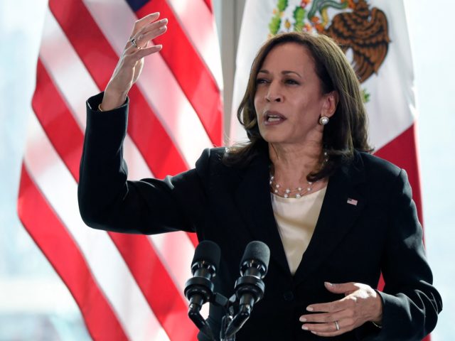 US Vice President Kamala Harris speaks during a press conference in Mexico City, on June 8