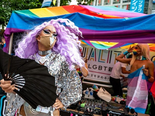 Drag queens and DJ perform during a rally organised by an activist group to support the LGBT legislation in Shibuya district of Tokyo on June 6, 2021. (Photo by Philip FONG / AFP) / The erroneous mention[s] appearing in the metadata of this photo by Philip FONG has been modified …