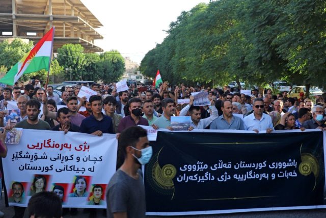 Iraqi Kurds demonstrate in the northeastern city of Sulaimaniyah against a Turkish offens
