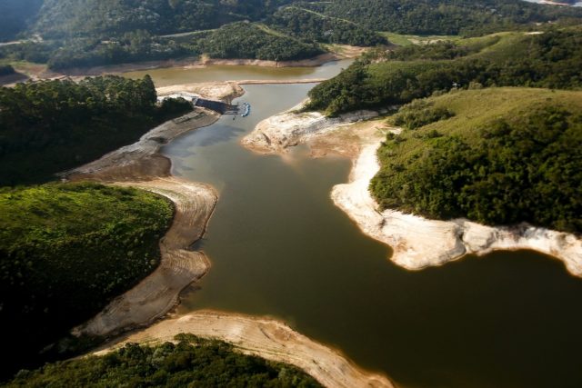 This file photo taken on December 17, 2014 shows an aerial view of the Atibainha river dam