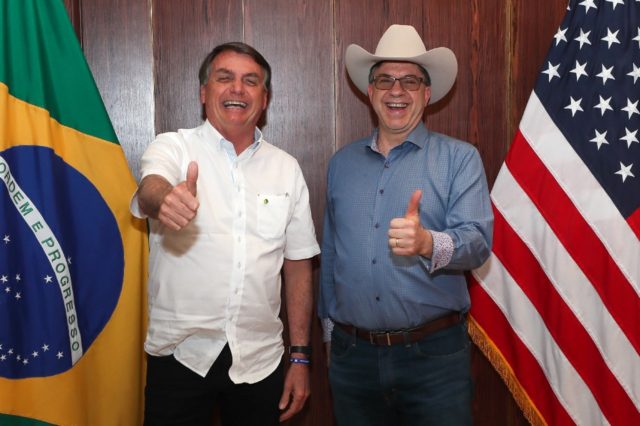 Brazilian President Jair Bolsonaro and US Ambassador to Brazil Todd Chapman at an US indep