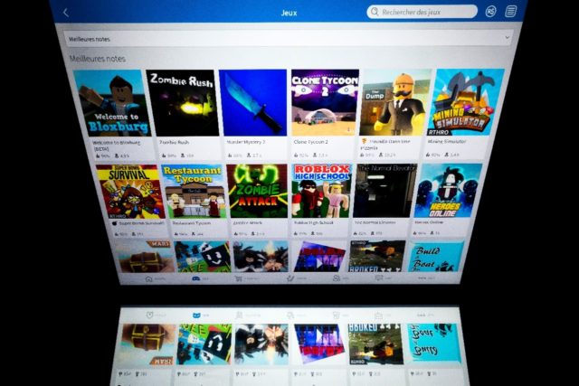 Online gaming service Roblox displayed on a tablet screen on February 1, 2019