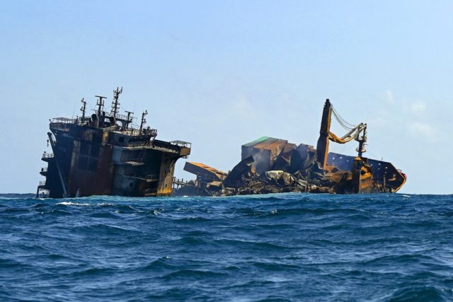 The MV X-Press Pearl sank in shallow water after burning for almost two weeks outside Colo