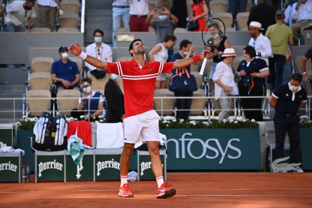 History man: Novak Djokovic celebrates