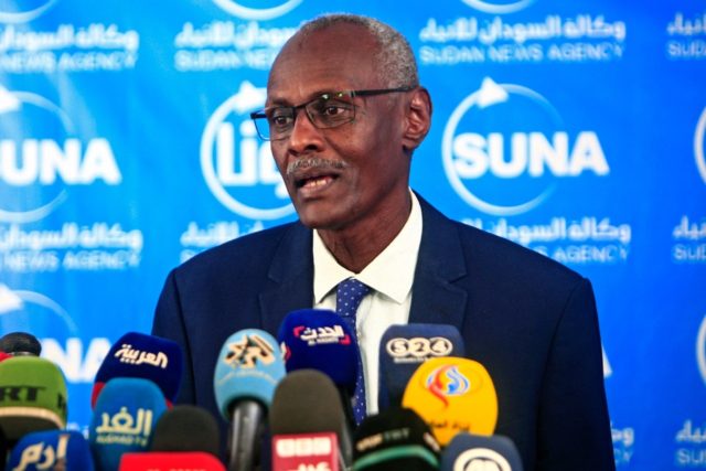 Sudan's Minister of Irrigation and Water Resources Yasser Abbas holds a press conference i