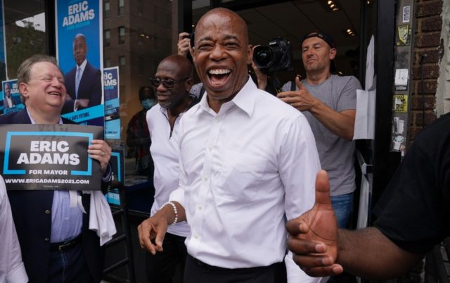 New York City Democratic mayoral candidate Eric Adams smiles during a event in Brooklyn on