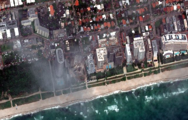 A satellite image showing the Champlain Towers South after its collapse in Surfside, Flor