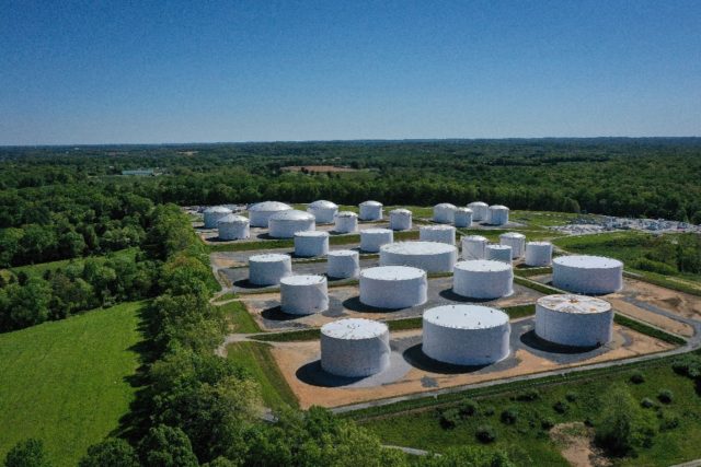Fuel holding tanks are seen at Colonial Pipeline's Dorsey Junction Station, which was shut