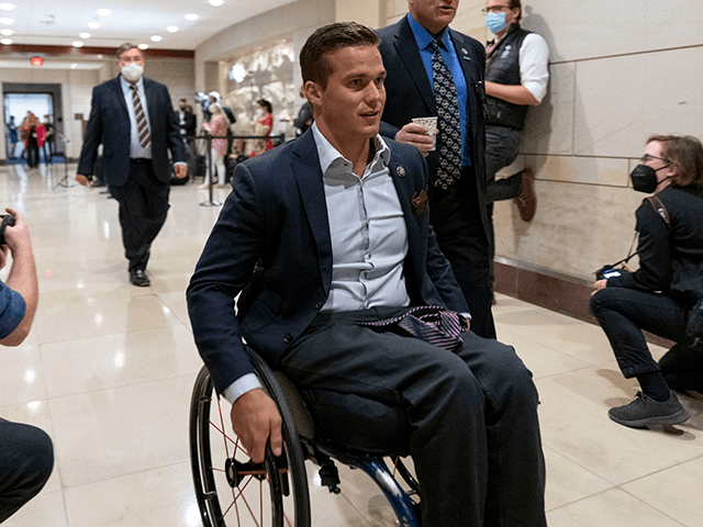 Rep. Madison Cawthorn, R-N.C., arrives as the House Republican Conference meets to elect a