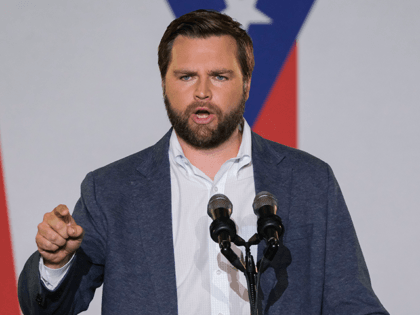 JD Vance, the venture capitalist and author of "Hillbilly Elegy", addresses a rally Thursd