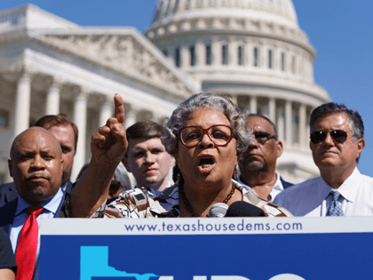 Texas State Rep. Senfronia Thompson, dean of the Texas House of Representatives, speaks as Democratic members of the Texas legislature hold a news conference at the Capitol in Washington, Tuesday, July 13, 2021. The Democrats left Austin to deprive the Legislature of a quorum as they try to kill a …