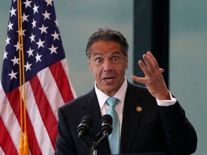 New York Governor Andrew Cuomo speaks during an event to announce that New York will lift 'virtually all' Covid-19 restrictions, after the state cleared the threshold of 70 percent vaccinated, at One World Trade Center in New York on June 15, 2021 (Photo by TIMOTHY A. CLARY / AFP) (Photo …