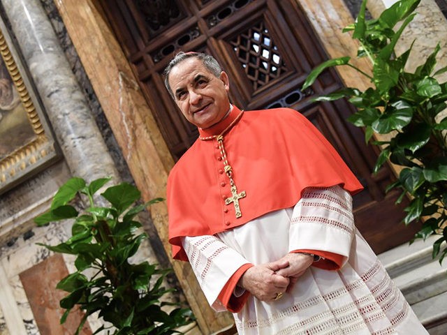 Newly elevated cardinal, Giovanni Angelo Becciu from Italy, attends the courtesy visit of
