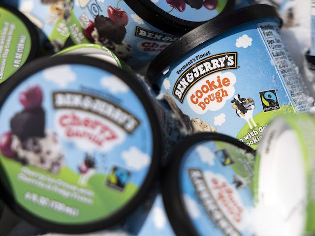 WASHINGTON, DC - MAY 20: Ben and Jerry's ice cream is stored in a cooler at an event where founders Jerry Greenfield and Ben Cohen gave away ice cream to bring attention to police reform at the U.S. Supreme Court on May 20, 2021 in Washington, DC. The two are …