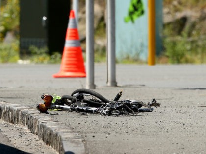 AUCKLAND, NEW ZEALAND - JANUARY 07: A crumpled bike is pictured on the side of the road after a cyclist was fatality wounded at the bottom of Parnell Rise on January 7, 2014 in Auckland, New Zealand. (Photo by Phil Walter/Getty Images)