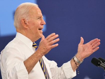 Biden MACUNGIE, PENNSYLVANIA - JULY 28: U.S. President Joe Biden speaks at Mack Truck Lehigh Valley Operations on July 28, 2021 in Macungie, Pennsylvania. President Biden spoke to a crowd of supporters at Mack Truck Lehigh Valley Operations about the importance of manufacturing in America and buying products made in …