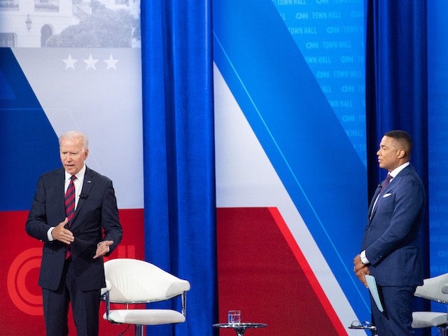 US President Joe Biden participates in a CNN Town Hall hosted by Don Lemon (R) at Mount St. Joseph University in Cincinnati, Ohio, July 21, 2021. (Photo by SAUL LOEB / AFP) (Photo by SAUL LOEB/AFP via Getty Images)