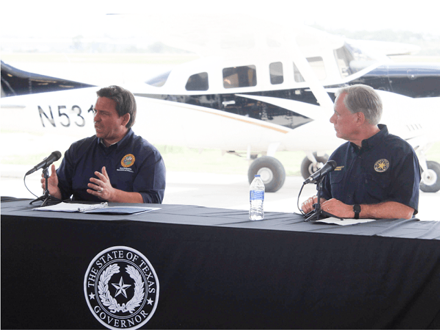 Florida Governor Ron DeSantis and Texas Governor Greg Abbott during border briefing in Del Rio, Texas. (Photo: Randy Clark/Breitbart Texas)
