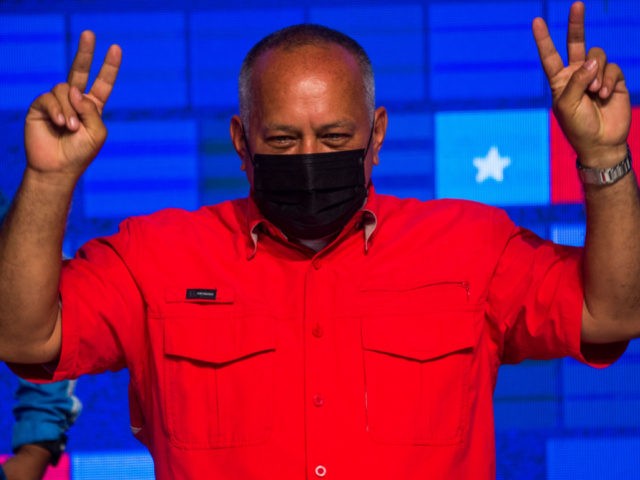 Socialist United Party of Venezuela (PSUV) leader Diosdado Cabello reacts after the announ
