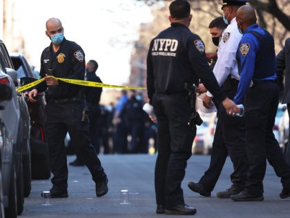 NEW YORK, NEW YORK - APRIL 06: NYPD officers respond to the scene of a shooting that left multiple people injured in the Flatbush neighborhood of the Brooklyn borough on April 06, 2021 in New York City. So far this year New York City has seen a 40% rise in …