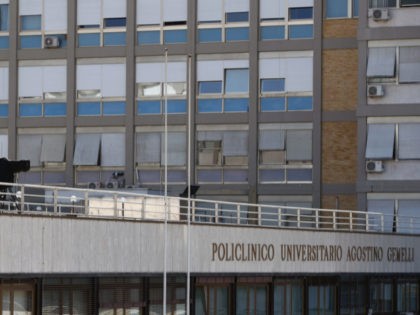 This photograph shows a TV camera over the main entrance of the Policlinico A Gemelli Hospital, in Rome, on July 10, 2021, as Pope Francis will lead on July 11, The Angelus Prayer at the hospital where he is recovering from colon surgery. - Pope Francis has been touched by …