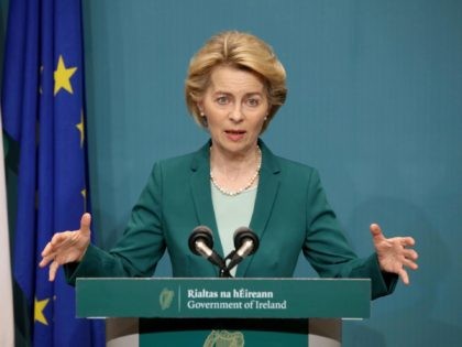 European Commission President Ursula von der Leyen speaks during a press conference with Ireland's Prime Minister Leo Varadkar at Government Buildings in Dublin, on January 15, 2020. (Photo by Paul Faith / AFP) (Photo by PAUL FAITH/AFP via Getty Images)