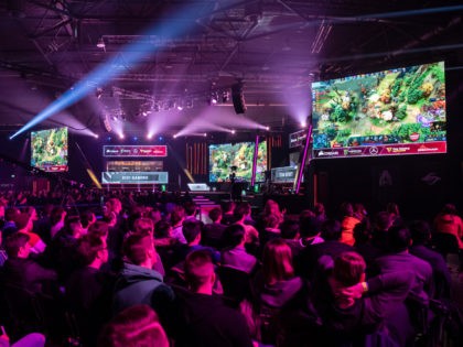 LEIPZIG, GERMANY - JANUARY 25: Visitors watch a game of an e-sport tournament `Dota 2` dur