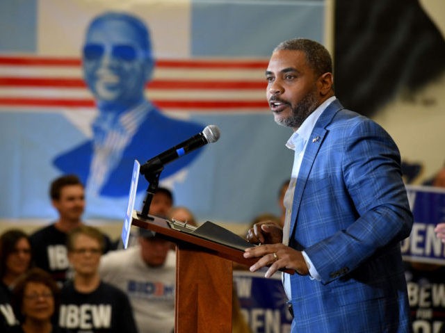 LAS VEGAS, NEVADA - FEBRUARY 21: U.S. Rep. Steven Horsford (D-NV) speaks at a community event with Democratic presidential candidate former Vice President Joe Biden at Hyde Park Middle School on February 21, 2020 in Las Vegas, Nevada. Horsford has endorsed Biden, who is campaigning one day before the Nevada …