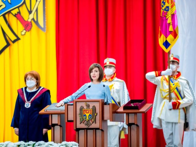 TOPSHOT - Moldova's President-elect Maia Sandu takes the oath of office during her in