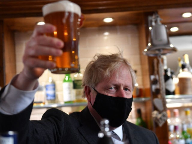 Britain's Prime Minister and leader of the Conservative Party, Boris Johnson, wearing