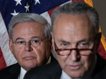 WASHINGTON, DC - MAY 18: (L-R) Sen. Bob Menendez (D-NJ) and Senate Majority Leader Chuck S