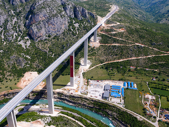 An aerial views shows a part of the new highway connecting the city of Bar on Montenegros