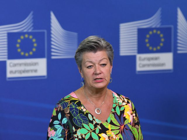 EU commissioner for Home Affairs Sweden's Ylva Johansson speaks during a press confer