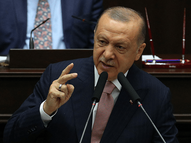 Turkish President and leader of the Justice and Development Party (AK Party), Recep Tayyip Erdogan speaks during a parliamentary group meeting at the Grand National Assembly of Turkey (GNAT) in Ankara, Turkey on June 30, 2021. (Photo by Adem ALTAN / AFP) (Photo by ADEM ALTAN/AFP via Getty Images)