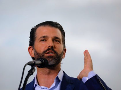 SARASOTA, FL - JULY 03: Donald J. Trump Jr. speaks during a rally on July 3, 2021 in Sarasota, Florida. Co-sponsored by the Republican Party of Florida, the rally marks Trump's further support of the MAGA agenda and accomplishments of his administration. (Photo by Eva Marie Uzcategui/Getty Images)