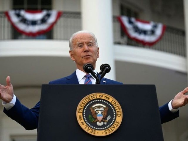 US President Joe Biden gestures as he speaks during Independence Day celebrations on the South Lawn of the White House in Washington, DC, July 4, 2021. (Photo by ANDREW CABALLERO-REYNOLDS / AFP) (Photo by ANDREW CABALLERO-REYNOLDS/AFP via Getty Images)