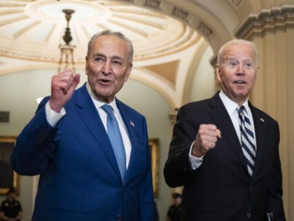 WASHINGTON, DC - JULY 14: Senate Majority Leader Chuck Schumer (D-NY) and U.S. President J