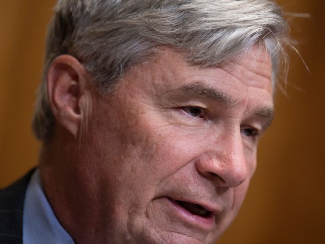 Senator Sheldon Whitehouse (D-RI) during a hearing of the Senate Caucus on International Narcotics Control holds on Capitol Hill July 20, 2021, in Washington, DC. (Photo by Brendan Smialowski / AFP) (Photo by BRENDAN SMIALOWSKI/AFP via Getty Images)