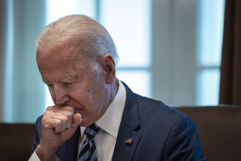 U.S. President Joe Biden pauses while speaking at the start of a Cabinet meeting in the Cabinet Room of the White House on July 20, 2021 in Washington, DC. Six months into his presidency, this is Biden's second full Cabinet meeting. The White House said the meeting will focus on Covid-19, infrastructure, climate issues and cybersecurity. (Photo by Drew Angerer/Getty Images)